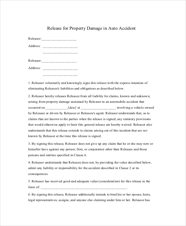 Release Of Liability Form Car Sale Template Collection