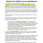 Release Of Liability Form Legal Waiver Template Free Download