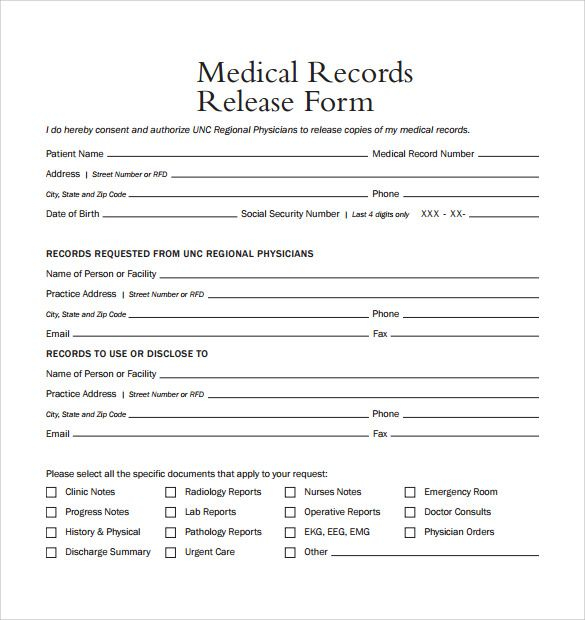 Sample Medical Records Release Form 9 Download Free Documents