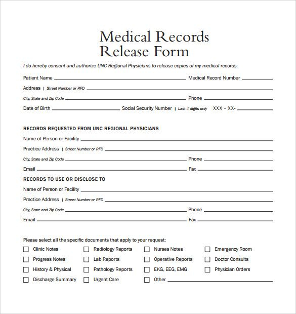 Sample Medical Records Release Form 9 Download Free Documents 