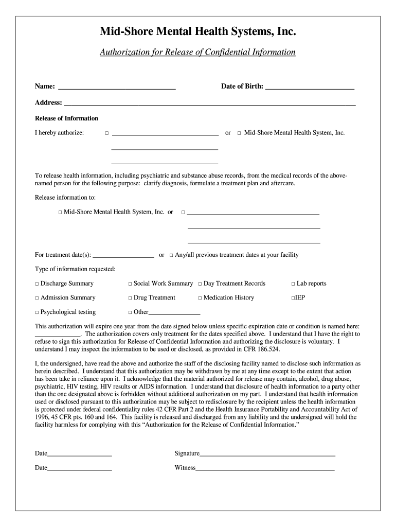 Sample Release Of Information Form Mental Health Fill Out Sign 