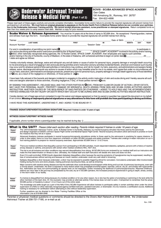 Scuba Forms Underwater Astronaut Trainer Release And Medical Form