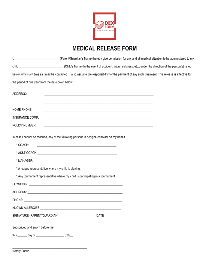 Soccer Medical Release Form In Word And Pdf Formats