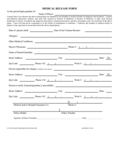 Soccer Player Medical Release Form In Word And Pdf Formats