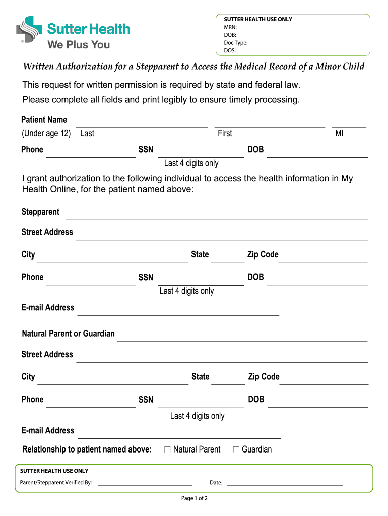 Sutter Health Prior Authorization Form Fill Online Printable 