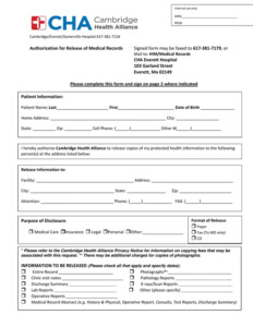 Template Medical Records Release Form HQ Printable Documents