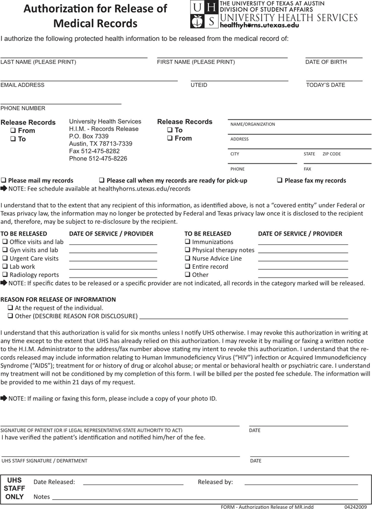 Uhs Medical Record Release Form ReleaseForm