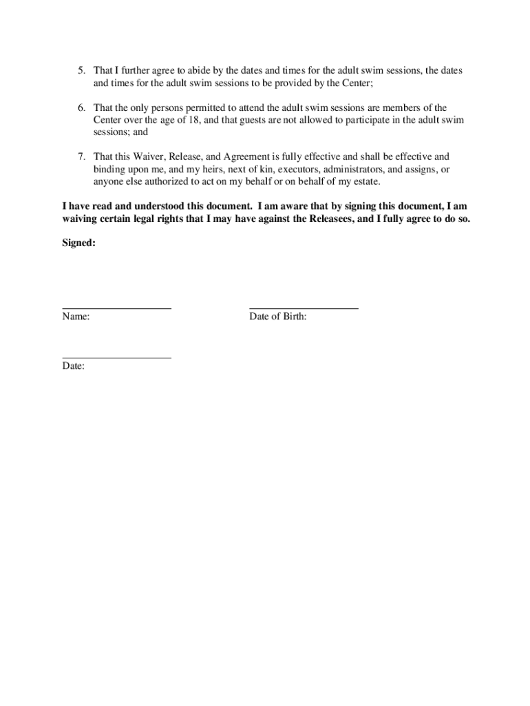 Waiver Form For Swimming Pool Fill Online Printable Fillable Blank 