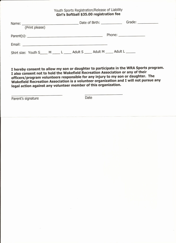 Waiver Form Template For Sports Beautiful Youth Girl Softball 