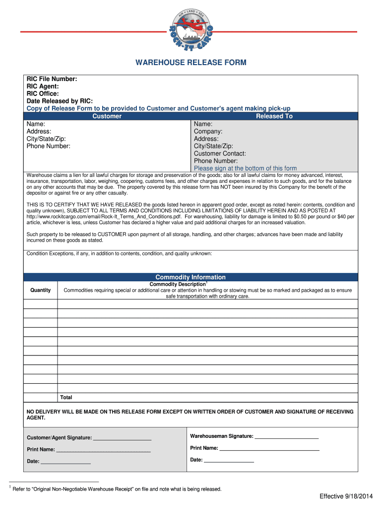 Warehouse Release Form Fill And Sign Printable Template Online US 