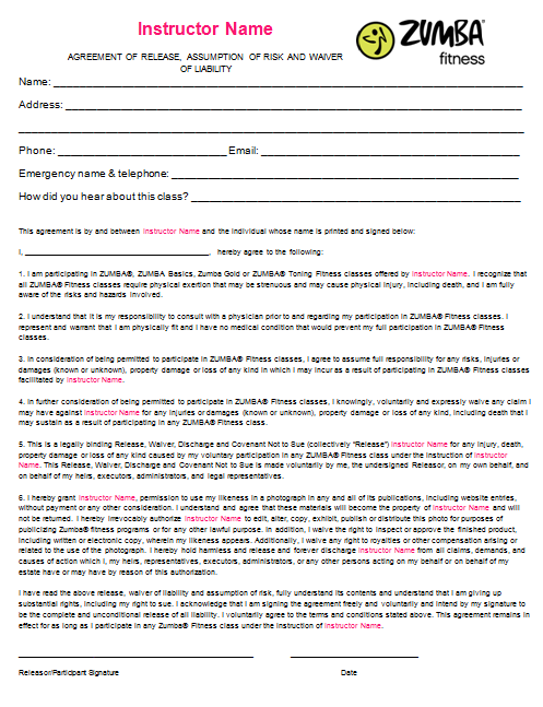 Zumba Waiver Form Calories Burned HQ